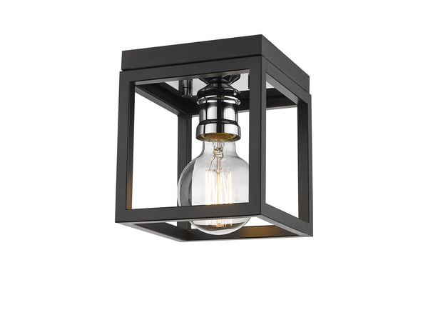 Kube 1 Light Flush Mount in Matte Black + Chrome Finish