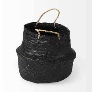Ella 9.8L x 9.8W x 11.0H (Set of 3) Black Seagrass Basket W/ Light Brown Handles
