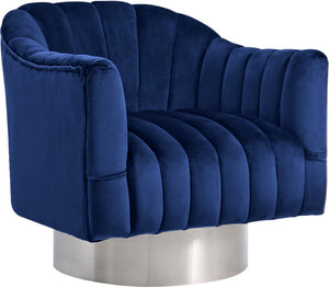 Noel Accent Chair In Navy Velvet And Chrome Swivel Base