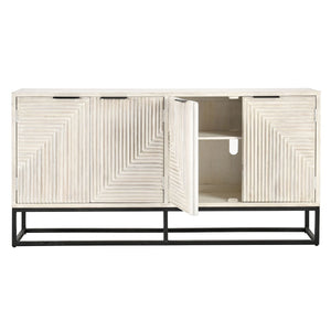 Flint Solid Wood 4Dr Cabinet on Black Iron Base