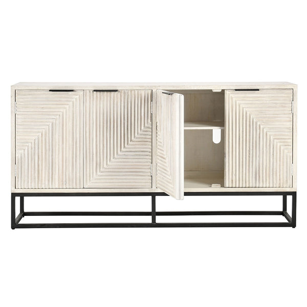 Flint Solid Wood 4Dr Cabinet on Black Iron Base