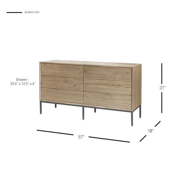Hathaway KD Dresser 6 Drawers, Drifted Sand