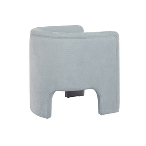 THREE LEG FULLY UPHOLSTERED BARREL CHAIR IN PERFORMANCE LIGHT BLUE CHENILLE