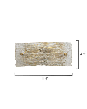 Swan Curved Glass Sconce, Small, Clear Textured Glass and Antique Brass Metal
