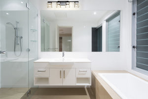 Bleeker Street 4 Light Vanity in Matte Black + Chrome Finish