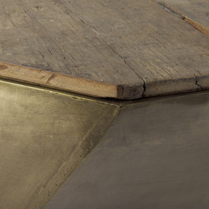 Esagono Octagonal Gold Metal-Clad Reclaimed Wood Coffee Table w/ Storage