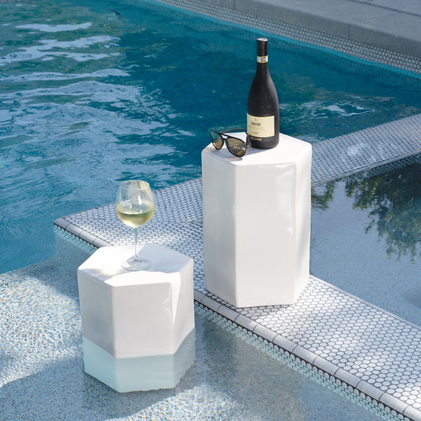 Porto Ceramic Indoor/Outdoor Side Table-Small, White