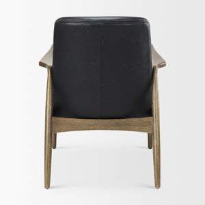 Westan Black Genuine Leather W/Medium Brown Wood Accent Chair