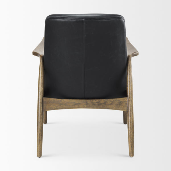 Westan Black Genuine Leather W/Medium Brown Wood Accent Chair