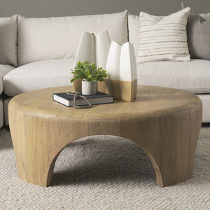 Shima Round Light Brown Wood W/Arched Legs Coffee Table