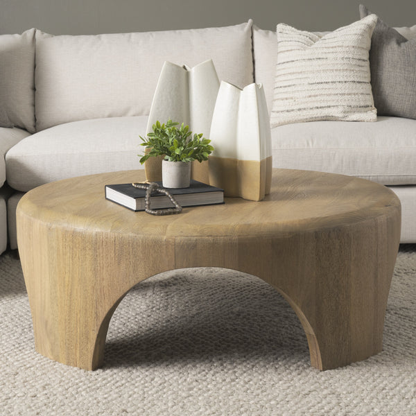 Shima Round Light Brown Wood W/Arched Legs Coffee Table