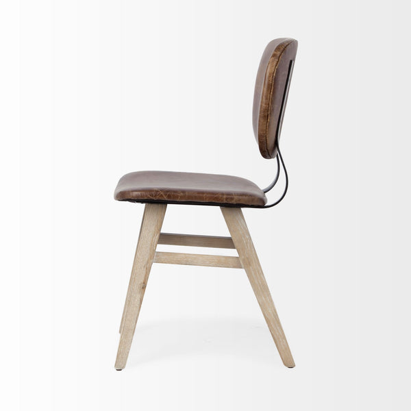 Haden I Brown Leather Wrap Brown Solid Wood and Iron Base Dining Chair
