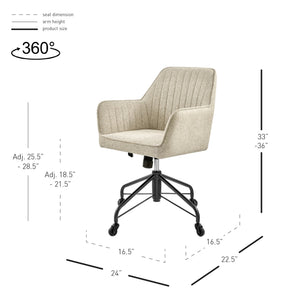 Thompson Fabric Swivel Office Arm Chair In Strata Cream