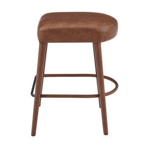 Rylee KD Faux Leather Backless Counter Stool, Vintage Cognac 