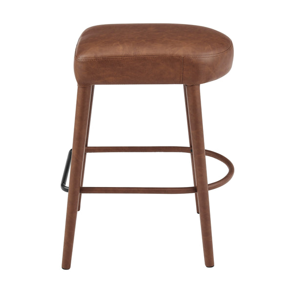 Rylee KD Faux Leather Backless Counter Stool, Vintage Cognac 