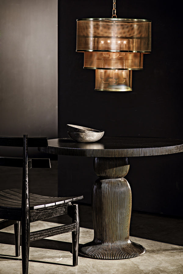 Portobello Dining Table, Hand Rubbed Black with Light Brown Trim
