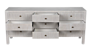 Conrad 9-Drawer Mahogany Dresser with Brass Pulls in White Wash Finish