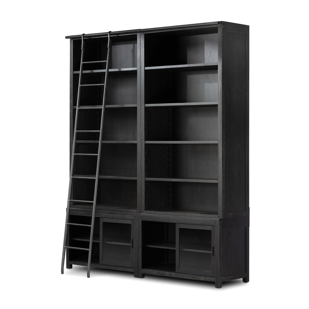 Admont Double Bookcase W Ladder In Worn Blk