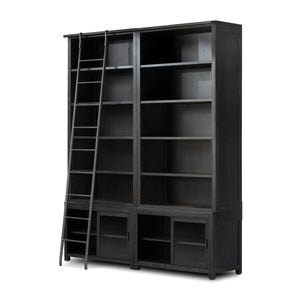 Admont Double Bookcase W Ladder In Worn Blk