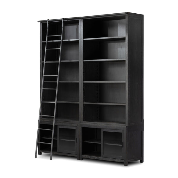 Admont Double Bookcase W Ladder In Worn Blk