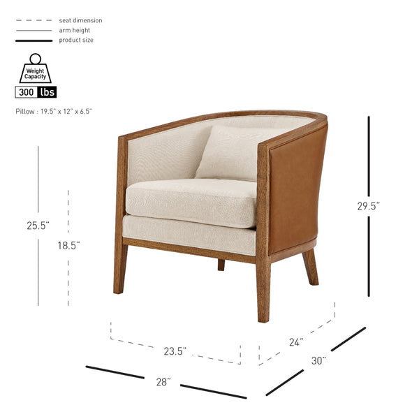 Tillman Faux Leather/Linen Accent Arm Chair, Casa Caramel/Shortbread