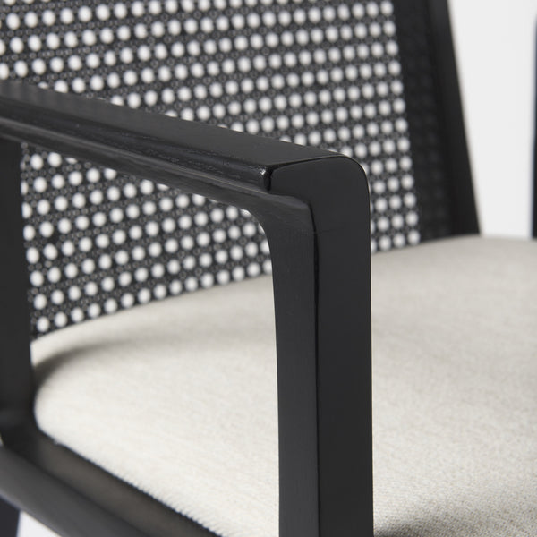 Clara Black Wood W/ Cream Fabric Seat and Cane Back Dining Chair