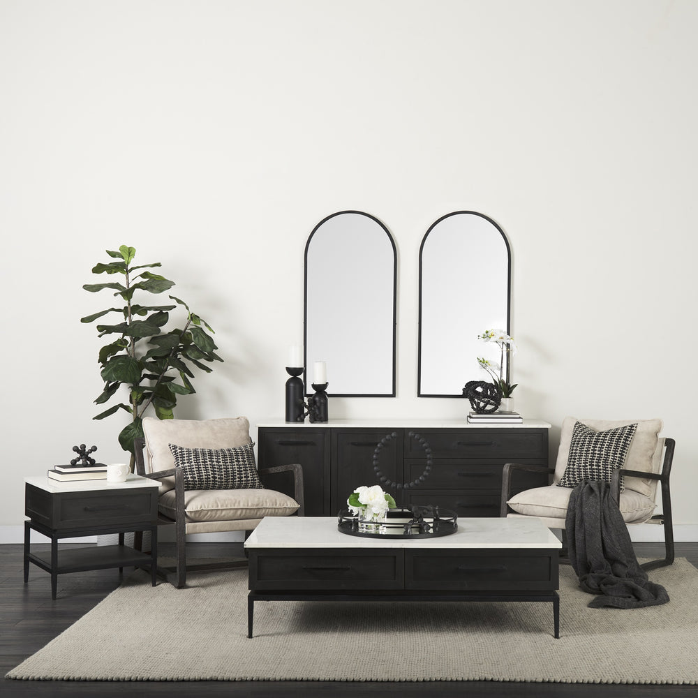 Divina Black-Brown Wood w/ White Marble Top and Black Metal Base Sideboard