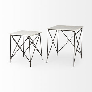 Lorlei 20.0L x 20.0W x 23.8H White Marble Top W/Antique Gold Iron Legs End and Side Table