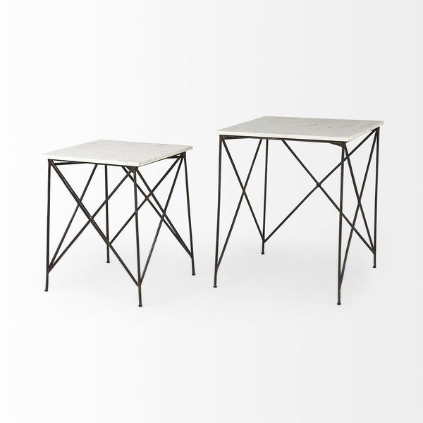 Lorlei 20.0L x 20.0W x 23.8H White Marble Top W/Antique Gold Iron Legs End and Side Table