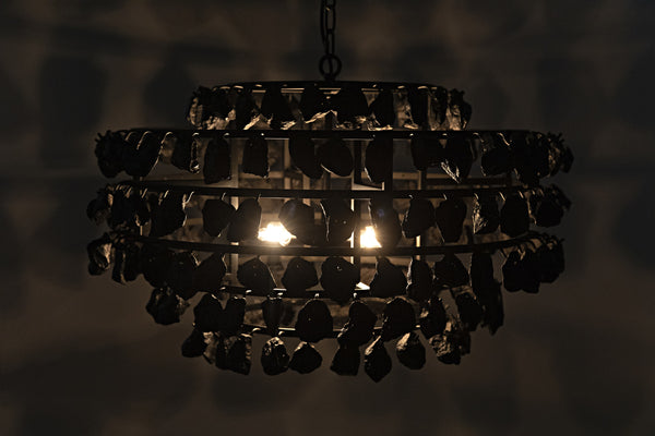 Vulcan Chandelier, Black Steel with Black Glass