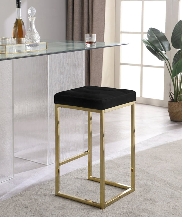 Pearl Stool In Black Velvet and Gold