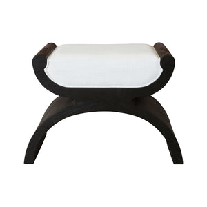 CURVED BASE STOOL WITH WHITE LINEN CUSHION IN ESPRESSO OAK
