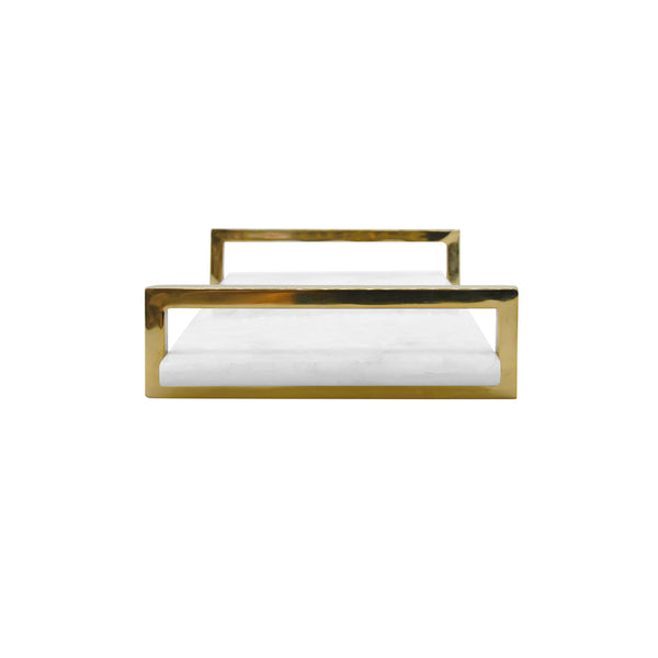 WHITE QUARTZ TRAY WITH BRASS HANDLES