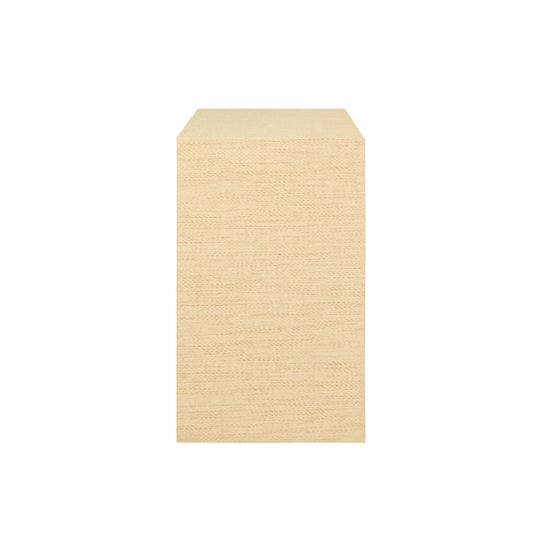 TWO DRAWER SIDE TABLE IN NATURAL GRASSCLOTH WITH CERUSED OAK HANDLES