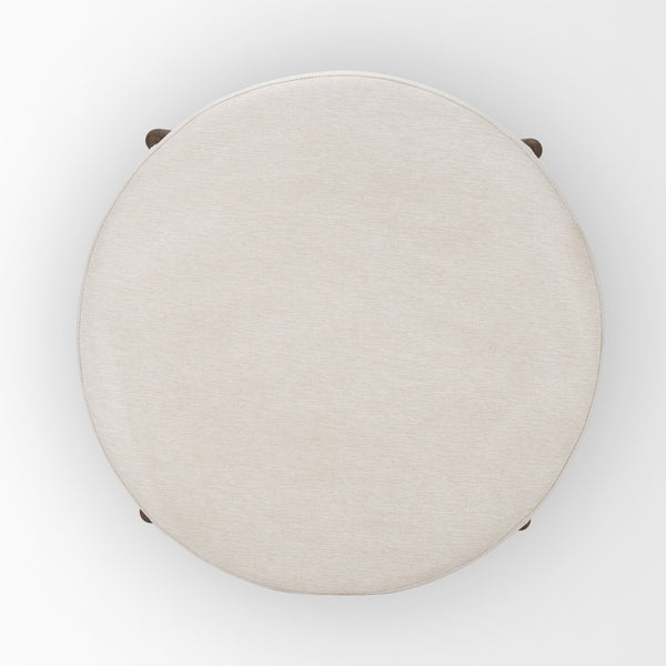 Gwynn Oatmeal Fabric w/ Dark Brown Wood Ottoman