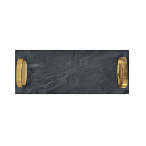 BLACK MARBLE TRAY WITH BRASS OVAL SHAPED HANDLE