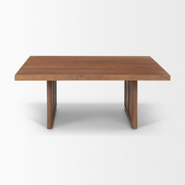 Grier  42" Square Medium Brown Solid Wood w/ Cane Coffee Table