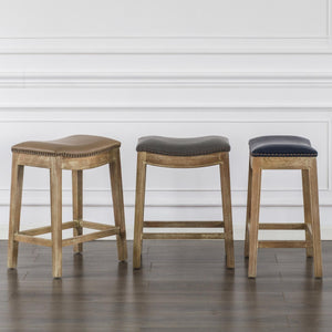 Elmo KD Bonded Leather Counter Stool Weathered Smoke Legs, Vintage Blue
