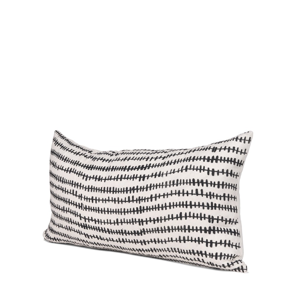 Jenna Cream w/ Black Print Linen Lumbar Decorative Pillow Cover