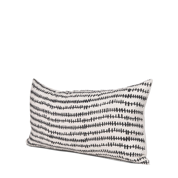 Jenna Cream w/ Black Print Linen Lumbar Decorative Pillow Cover