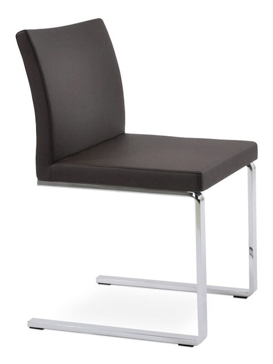 Aria flat chrome plated steel brown leatherette