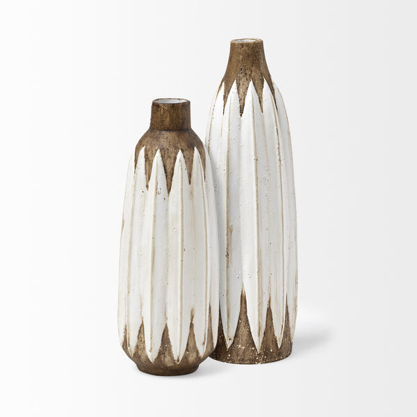 Sisko I Short Rustic Brown White Ceramic Vase
