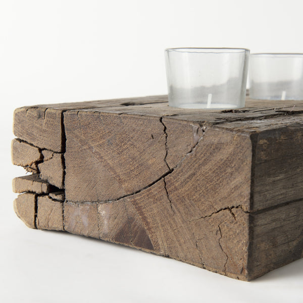Lakara Reclaimed Wood Eight Tealight Table Candle Hodler