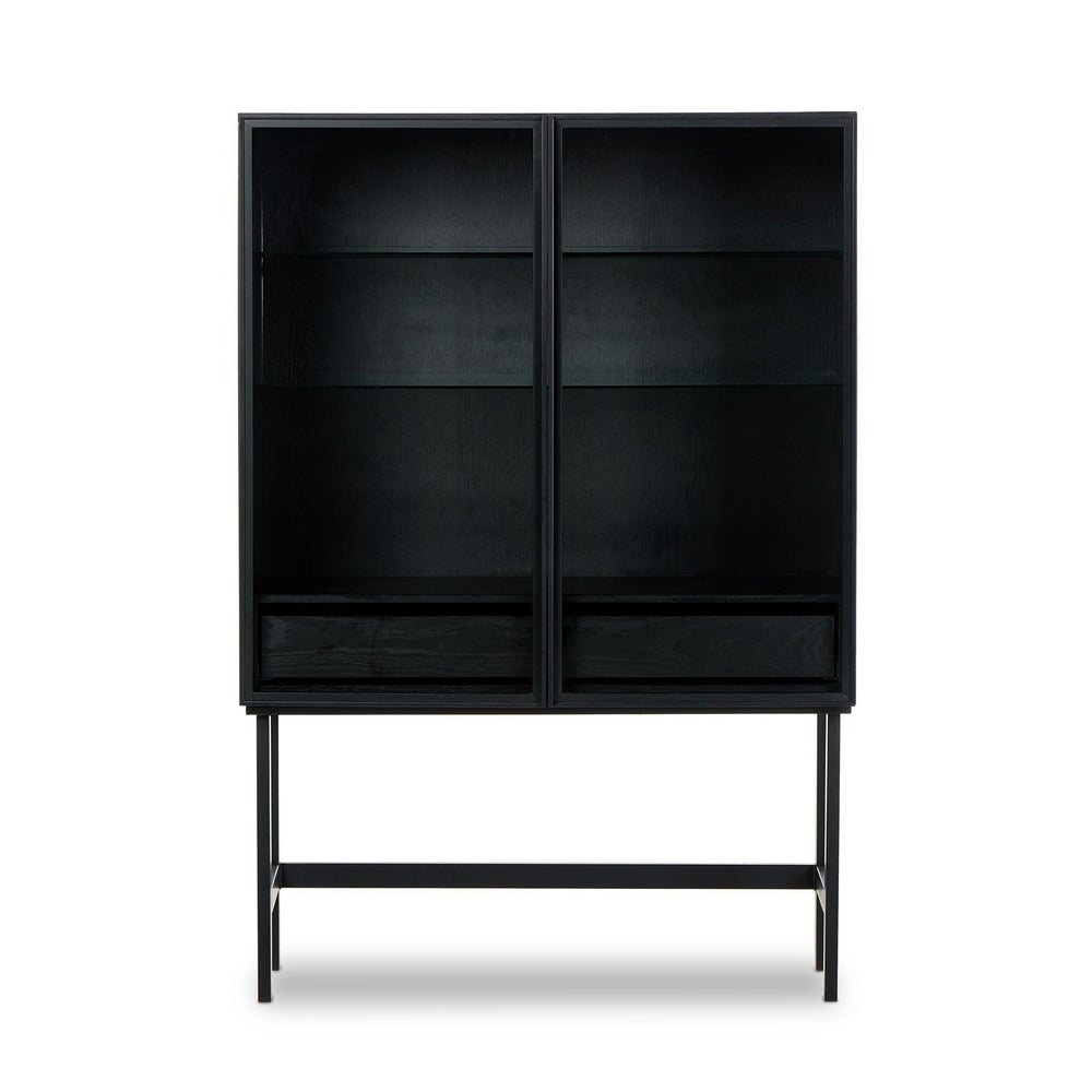Hayward Cabinet In Black Oak-Black Aluminum-Black Iron
