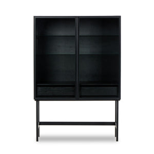 Hayward Cabinet In Black Oak-Black Aluminum-Black Iron