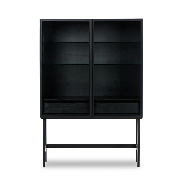 Hayward Cabinet In Black Oak-Black Aluminum-Black Iron