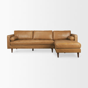 Svend 111.4L x 68.0W x 33.9H Tan Leather Right Chaise Sectional Sofa