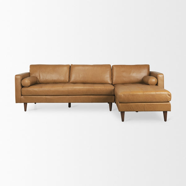 Svend 111.4L x 68.0W x 33.9H Tan Leather Right Chaise Sectional Sofa