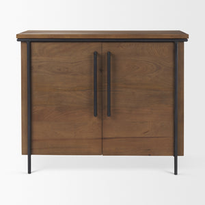 Maddox  40.0L x 18.5W x 32.75H Brown Solid Wood Black Metal 2 Door Accent Cabinet