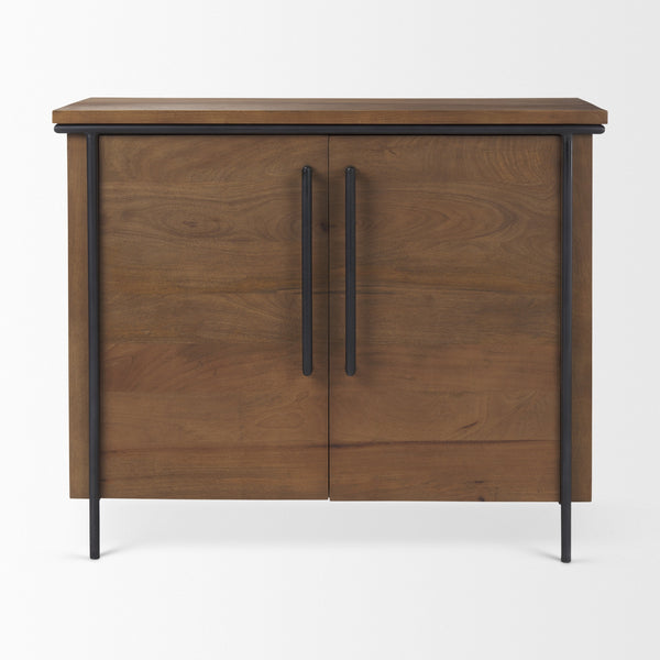 Maddox  40.0L x 18.5W x 32.75H Brown Solid Wood Black Metal 2 Door Accent Cabinet